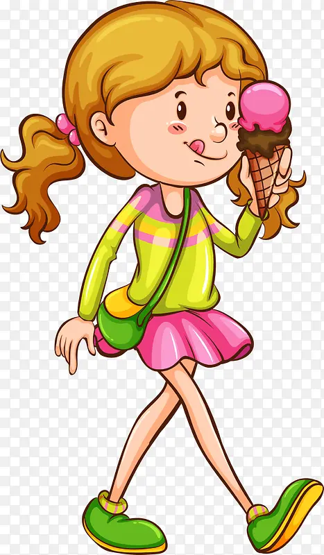 微笑卡通吃冰淇淋女孩