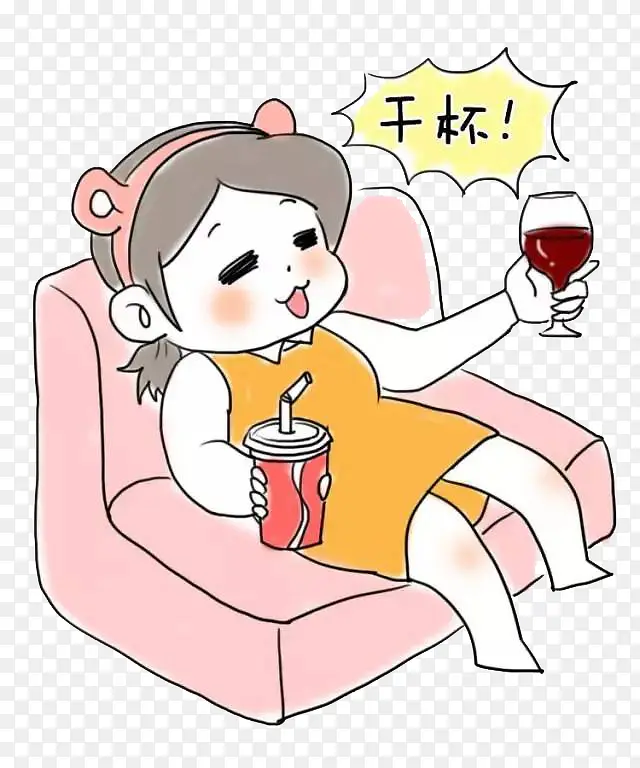 喝红酒的卡通小女孩