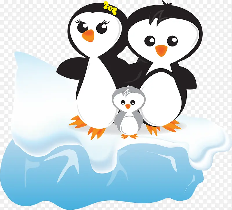 企鹅家庭冰块矢量图