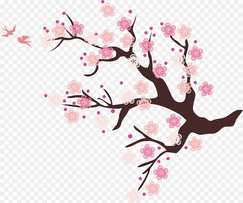 手绘粉色花朵树枝