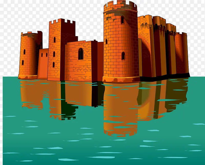 临水的砖色的古老城堡