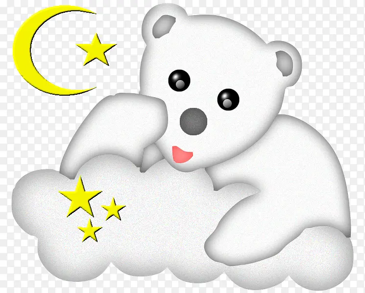 白色卡通可爱小熊设计月亮星星