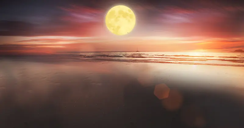 夜晚月亮海面天空环境渲染