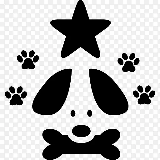 宠物酒店标志的狗明星和爪印图标