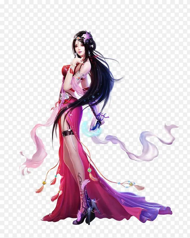 手绘红色裙子丰满美女