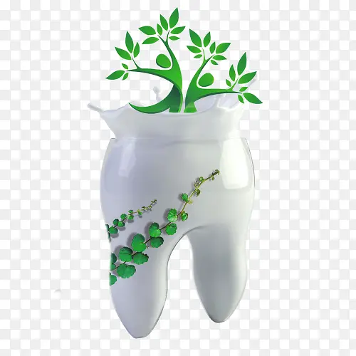 牙齿与绿叶矢量图