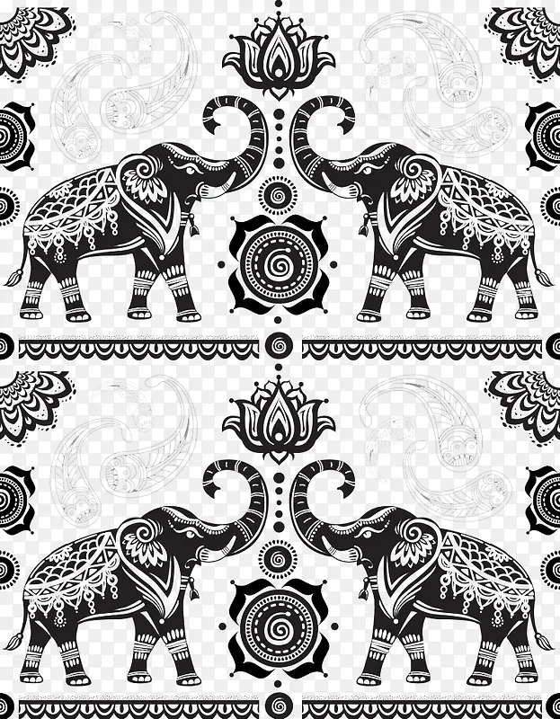 印度大象花纹背景图片