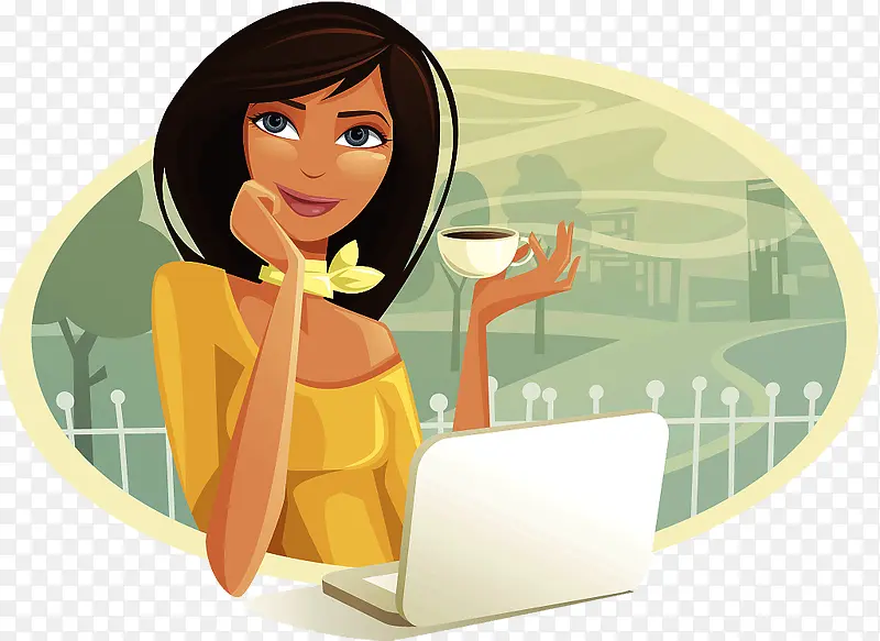 潮流女孩喝咖啡思考PNG图片素材下载_图片编号qolpkkkv-免抠素材网