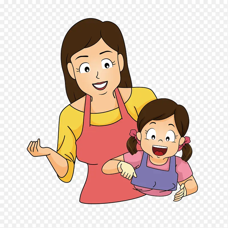卡通可爱母亲与小孩