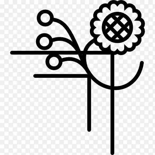花艺设计的一朵花的线条和小圆圈图标