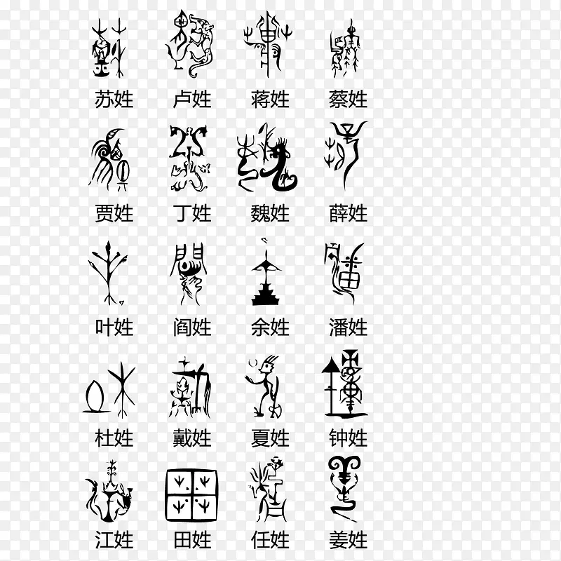 黑色甲骨文字体百家姓