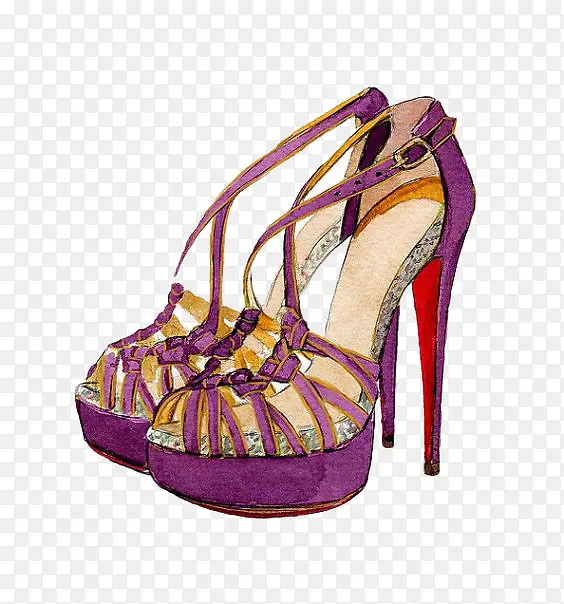 手绘紫色女士高跟鞋