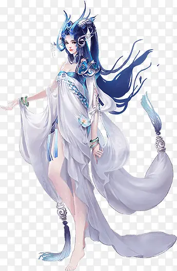 蓝色长发性感女神