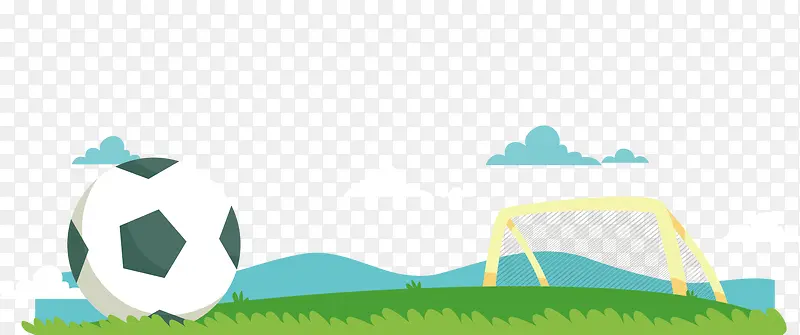卡通绿色草地上的足球矢量图