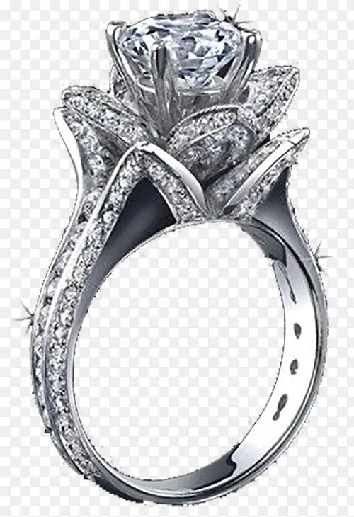 产品实物立体花朵镶嵌型钻石戒指