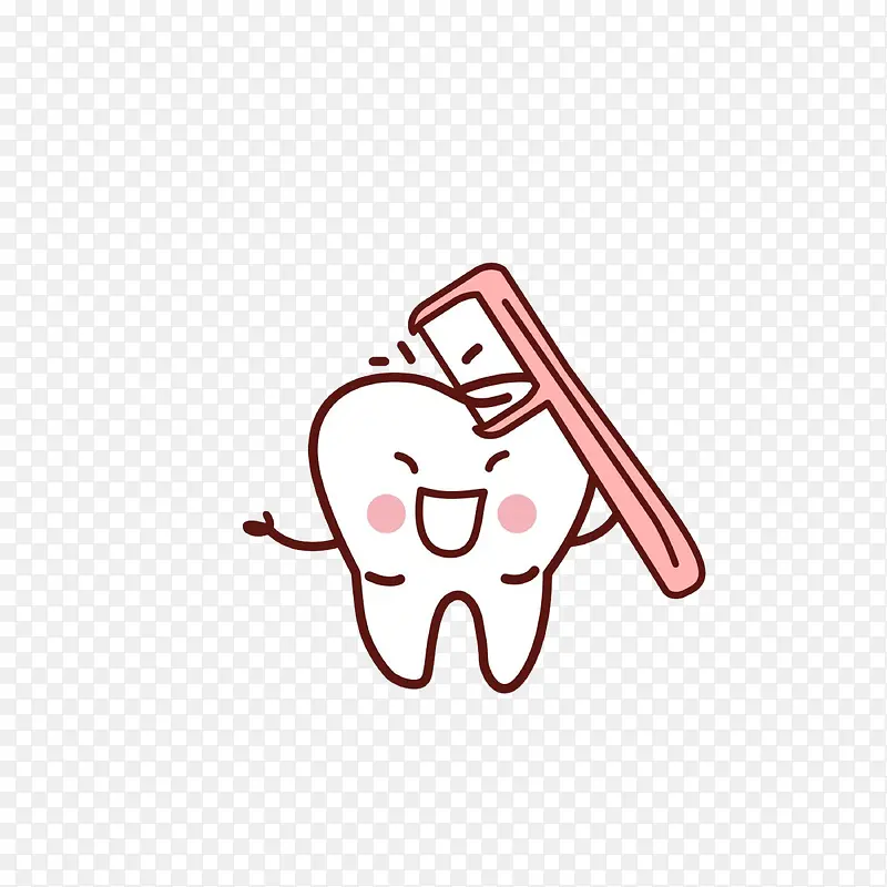 卡通开心刷牙的牙齿小人素材