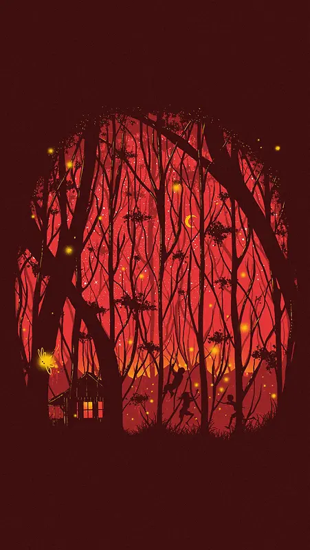 红色月光森林景象