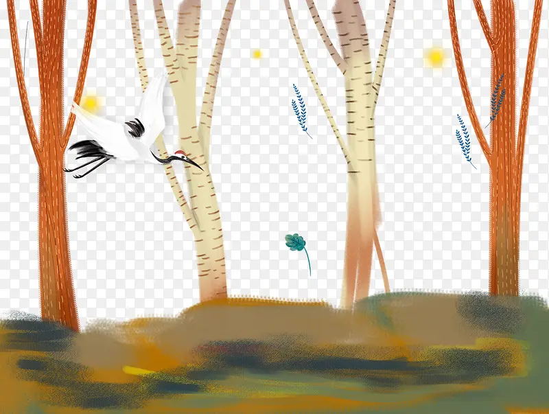 手绘装饰森林树木插画