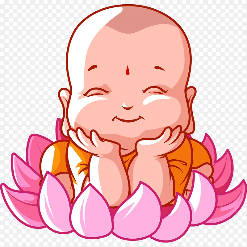 双手托腮小和尚矢量素材