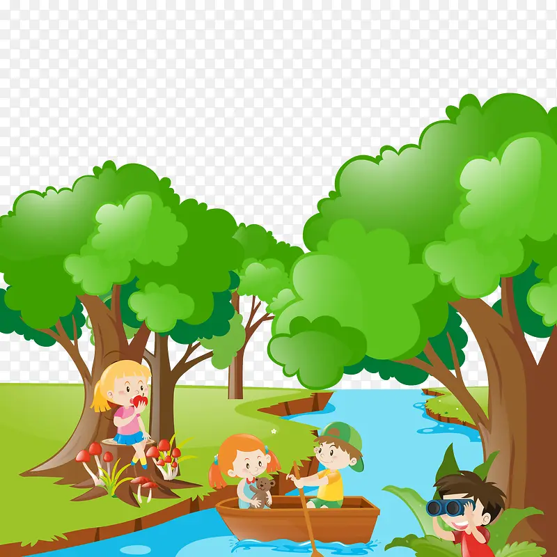 孩子在丛林玩的矢量景观