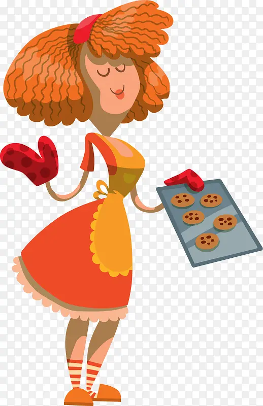 烤饼干的女人人物插画