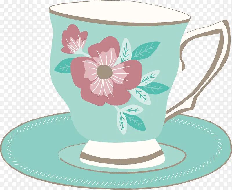 绿色花朵茶杯