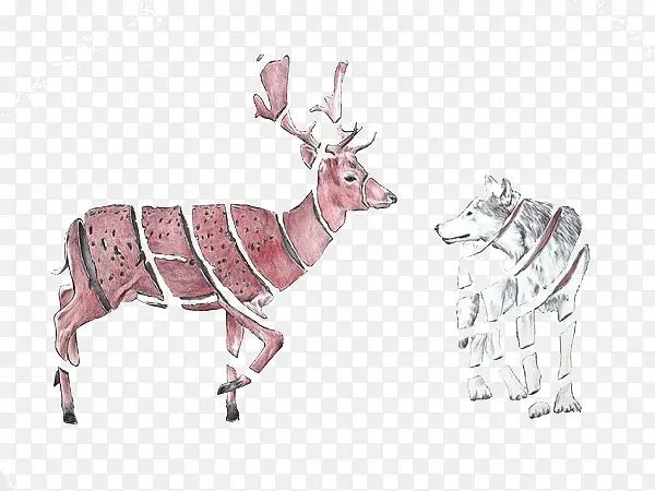 鹿和狼创意插画设计