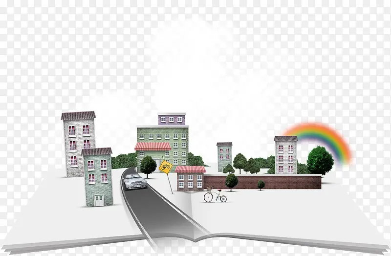 道路建筑和彩虹