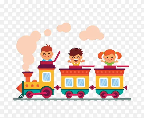 卡通小孩坐火车