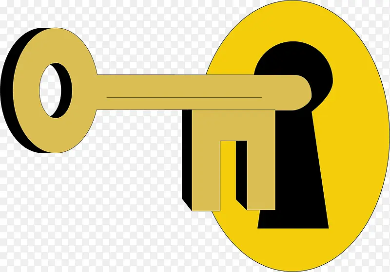卡通黄色钥匙孔钥匙矢量