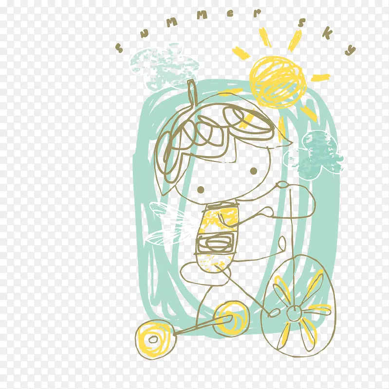涂鸦骑自行车的小孩