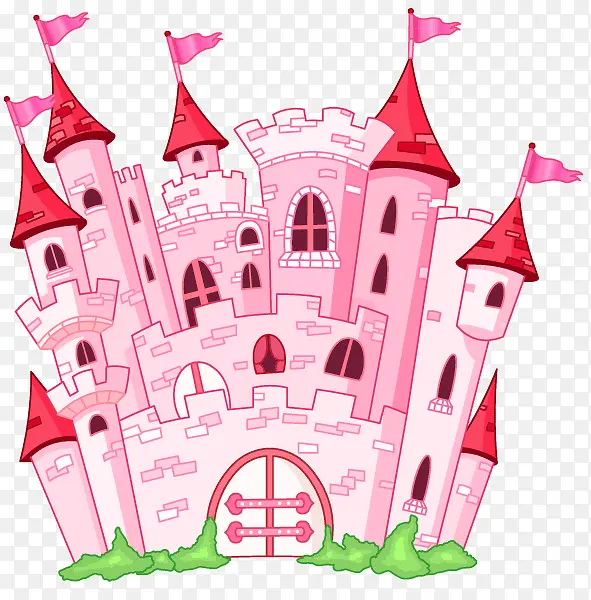 粉红色的城堡建筑红旗