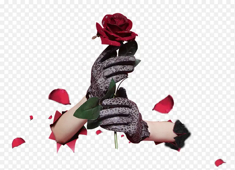 手握红色玫瑰花装饰图案