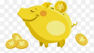 创意手绘扁平黄色的小猪存钱罐