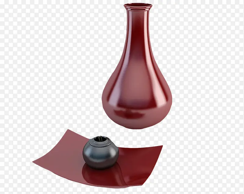 红色日式瓷瓶