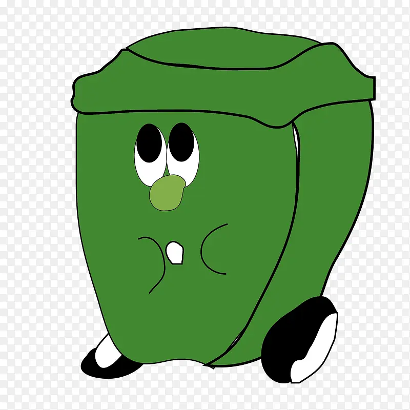 可爱卡通绿色垃圾箱矢量