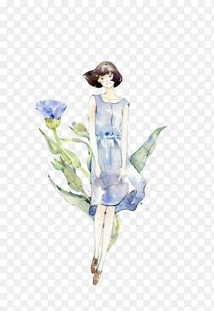 蓝色人物水墨画