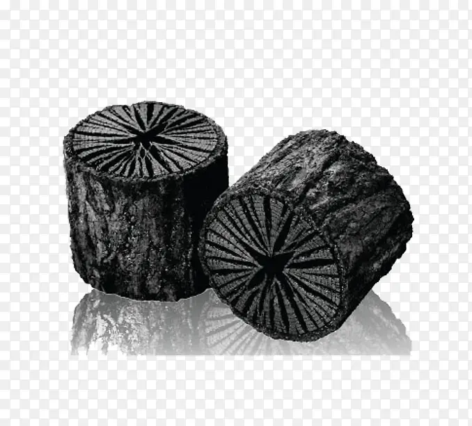 黑灰色圆柱木料黑炭