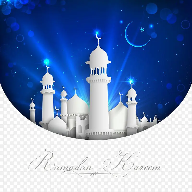 白色清真寺庙夜景宣传海报