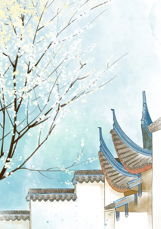 中国风雪地梅花风景