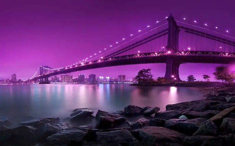 紫色天空河流大桥色彩