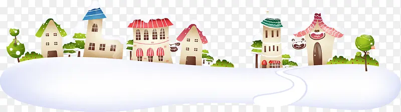 卡通冬季积雪小楼
