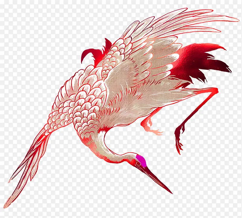 红色中国风飞鹤装饰图案