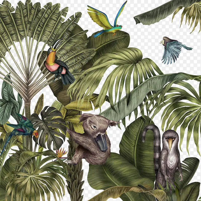 亚热带森林动物图案背景