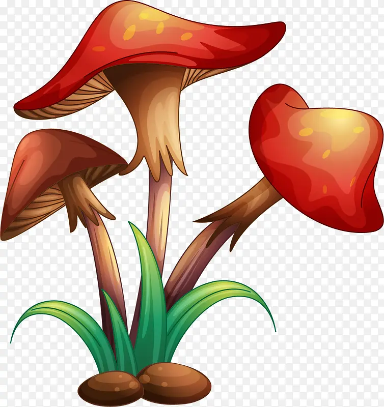 红色简约蘑菇小草