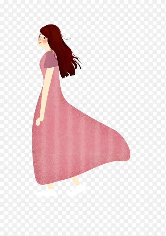 手绘人物插图春天踏青的女孩