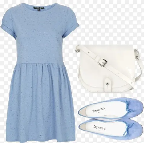 蓝色短袖连衣裙