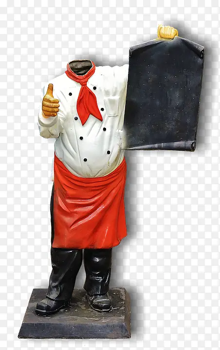 手拉广告牌的厨师雕塑牌
