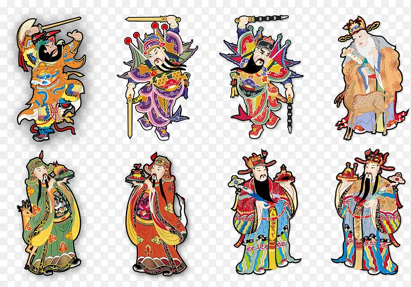 8款中国传统门神财神年画矢量