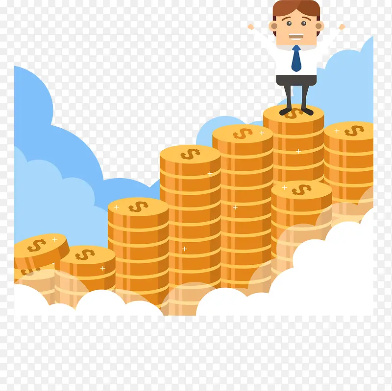 站在金币堆上的小人